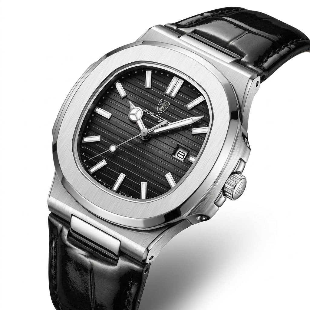 Montre Quartz Carrée - Argent Noir