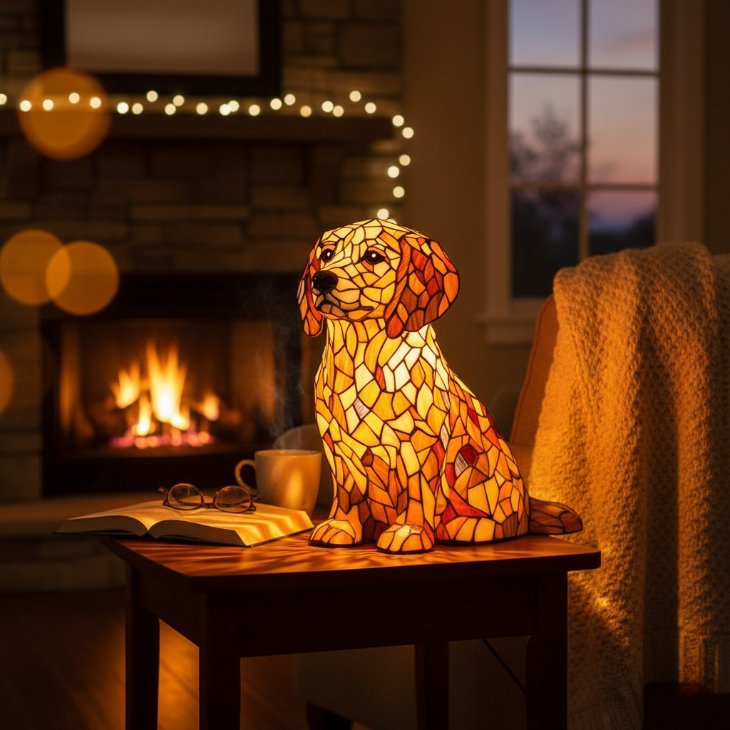 Lampada Artigianale – Golden Retriever Figurine in Spiritual Style