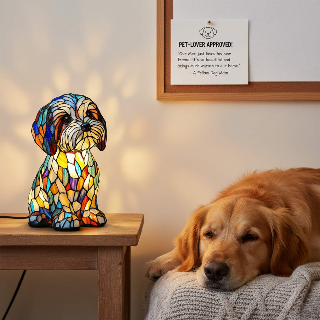 Lampada Artigianale – Luminous Canine Companions in Stained Glass Light