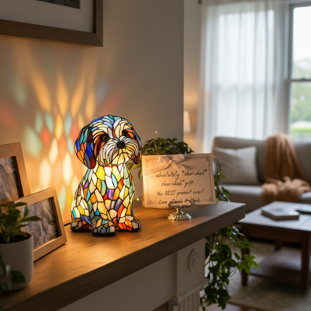 Lampada Artigianale – Luminous Canine Companions in Stained Glass Light